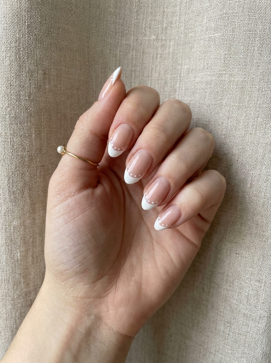 French Polka Dot Nails mit French Tips und kleinen Punktakzenten